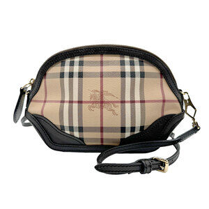 Burberry shoulder bag leather coated canvas Beige Tan dark brown